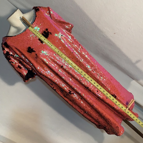 Iridescent Coral Black Midi Dress Mermaid Sequins - Picture 13 of 15